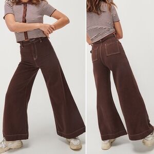 Ghanda Women's Wide Flare Leg Jeans Chocolate Brown High Rise‎ US 4/6 Boho Retro